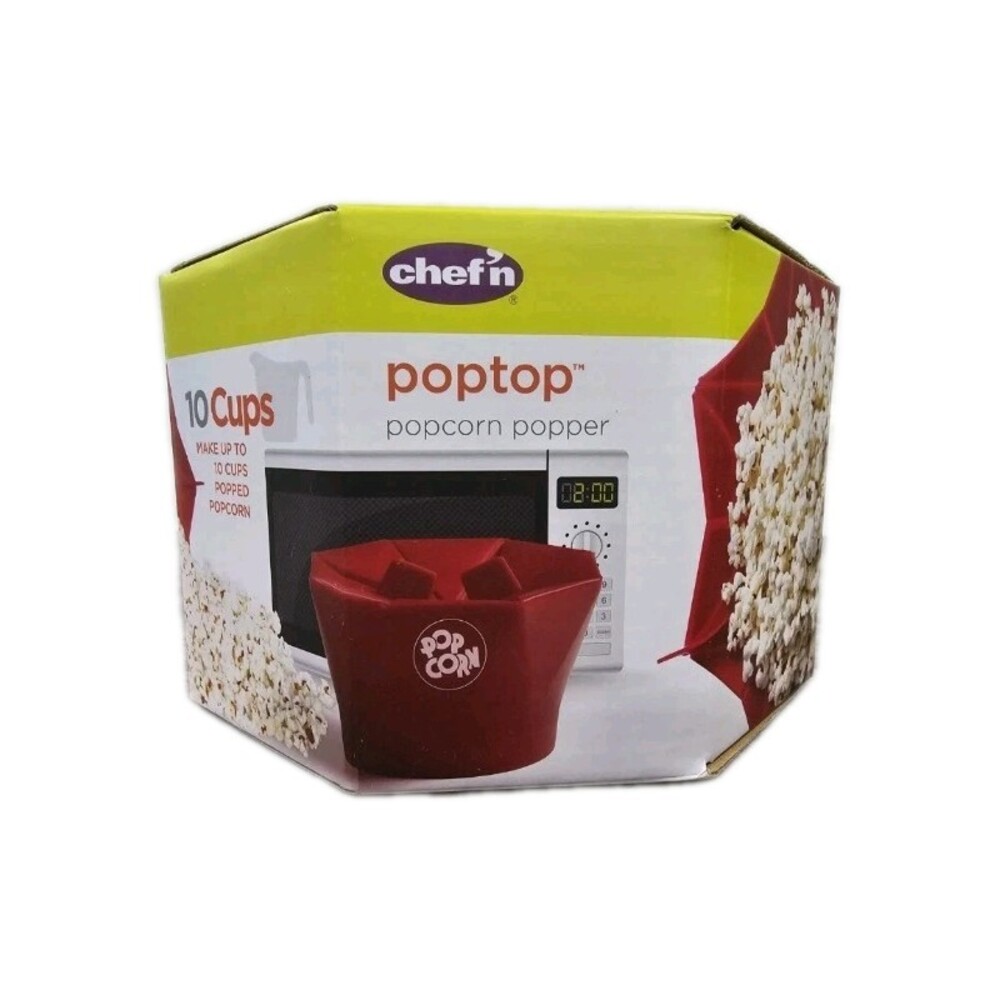 Chef'n Poptop Popcorn Popper Cherry Red Collapsible Silicone Microwave Bowl NIB